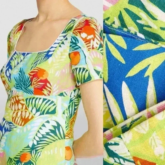 STAUD‎ Sandra Linen Dress Tropical Size 12 - Picture 4 of 14